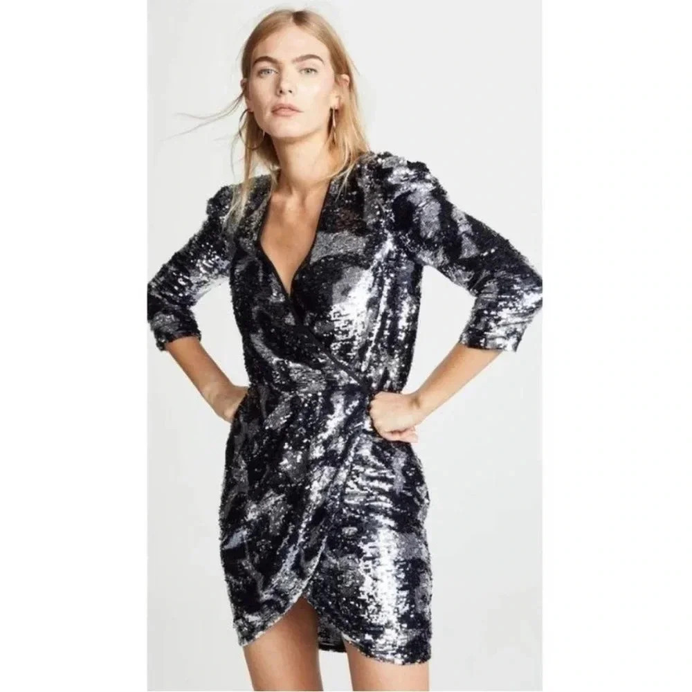 Tanya Taylor Zoey camo sequin mini dress in gunmetal